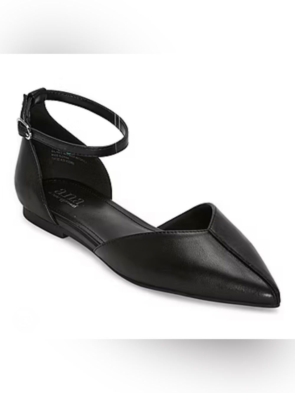 a.n.a Francis Black Pointed-Toe Ankle-Strap Flat